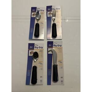 Lot Of 4 Narco Big Grip Stainless Steel Bendable Untensils (2 Spoons,Fork,Knife)